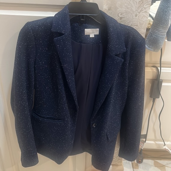 navy blue blazer /small white specks / colored great for chilly days - Picture 2 of 5